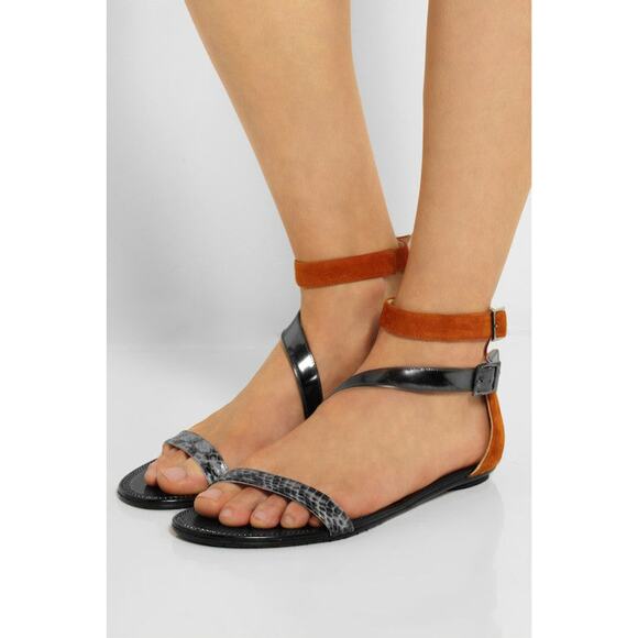 Jimmy Choo Leather/Suede Flat Strappy Sandals Black/Orange Women's Size EU 40.5 - Picture 1 of 6